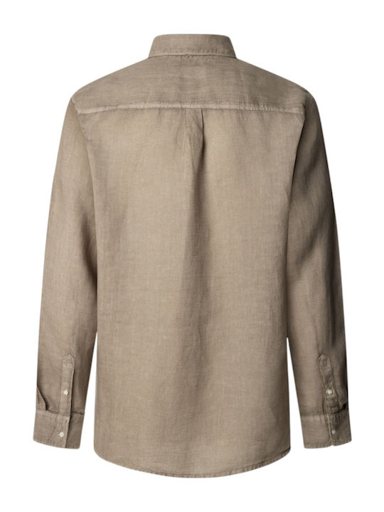 Drop 3a Arnau Long Sleeve Linen Shirt In Regular Fit Beige