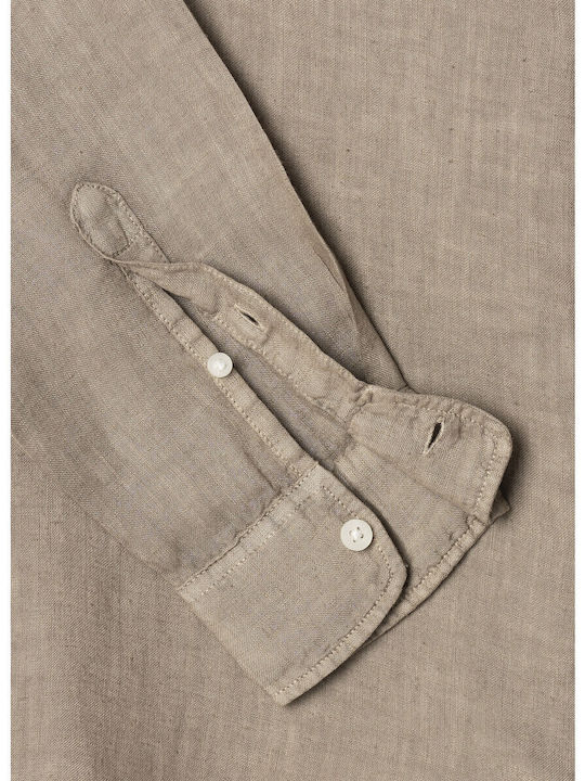 Drop 3a Arnau Long Sleeve Linen Shirt In Regular Fit Beige