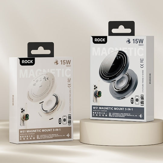 Rock W51 15W Magnetischer Ring 3-in-1 Kabelloses Ladegerät Schwarz