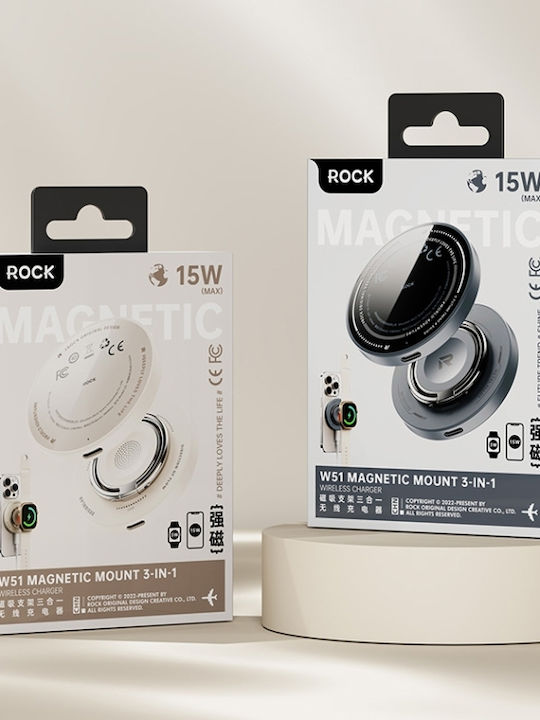Rock W51 15W Magnetischer Ring 3 in 1 Kabelloses Ladegerät Weiß