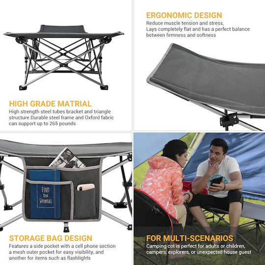 Camp Folding Bed Single Gray 190x67x38cm