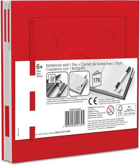 LEGO Notebook Square with Pen Holder Red