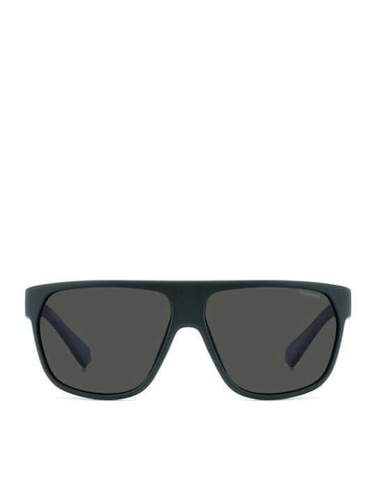 Polaroid Men's Sunglasses with Black Horn-Rimmed Frame and Grey Lenses