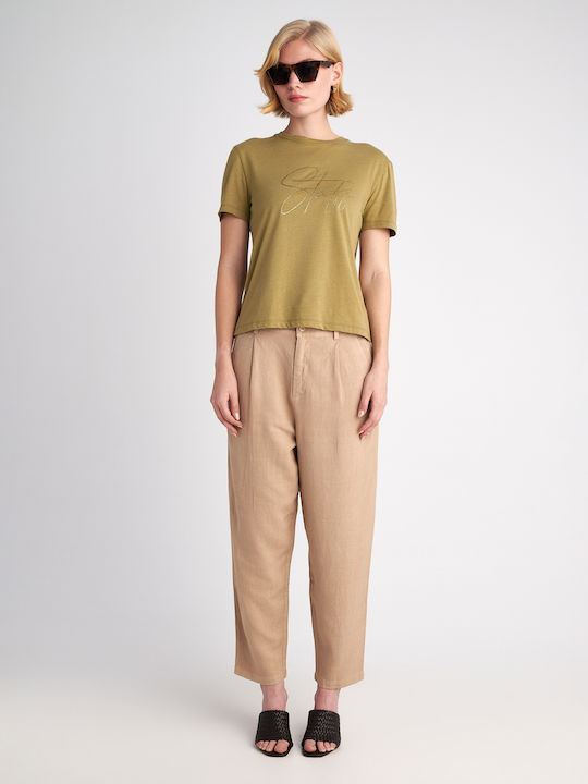 Pant Дамско Лен Панталон Light Beige