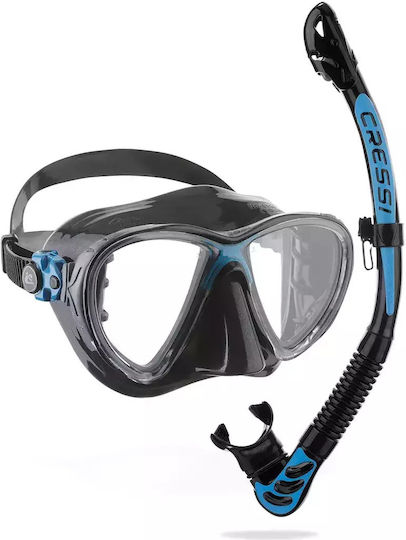Cressi Big Eyes Evolution + Alpha Ultra Dry Schwarz Blau Tauchset