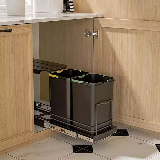 Emuca Recycling Bin for Cabinet Plastic with Swing Lid Grey 24lt