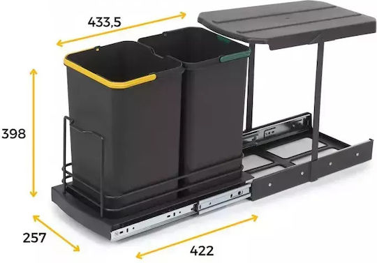 Emuca Recycling Bin for Cabinet Plastic with Swing Lid Grey 24lt