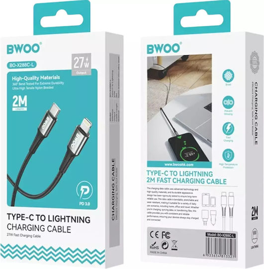 BWOO Braided USB-C to Lightning Cable 30W Μαύρο 3m