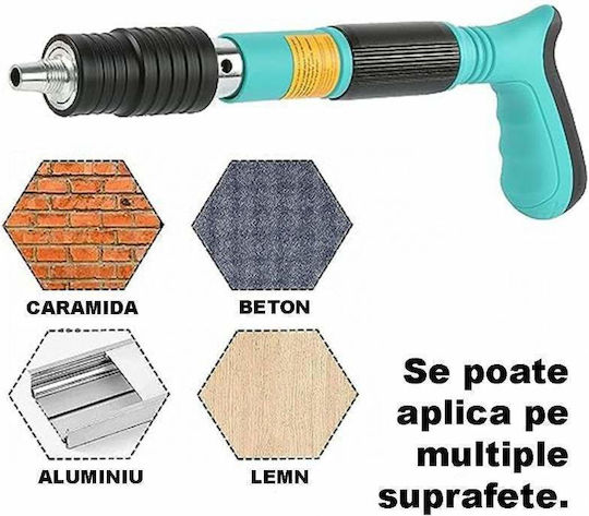 Kit pistol manual Siks pentru perete, nituri de fixare cu lungime de 30 cm, calibru 7,3 cm, accesorii pneumatice, ochelari de protecție, dopuri de urechi incluse, cutie de transport albastră