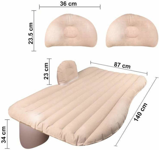 Saltea Gonflabilă pentru Mașină Siks Scaun Spate 2 Perne Incluse Pompa 140 X 87 Cm Bej