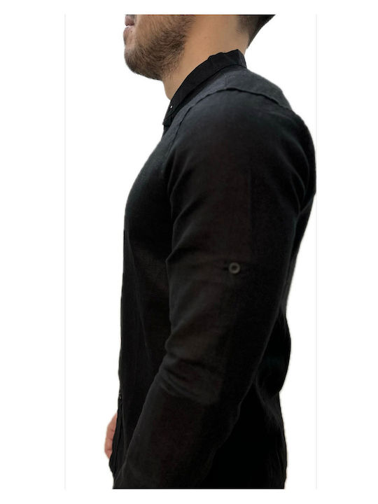 Long-sleeved Linen Shirt Black