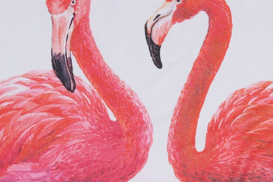 Flamingo Beach Towel Round Cotton White with Fringes