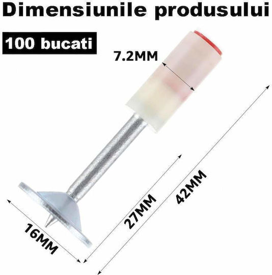 Set de cuie cu vârf ciupercă Siks, pistol autopropulsat, 100 bucăți, 7,2 mm, alb argintiu