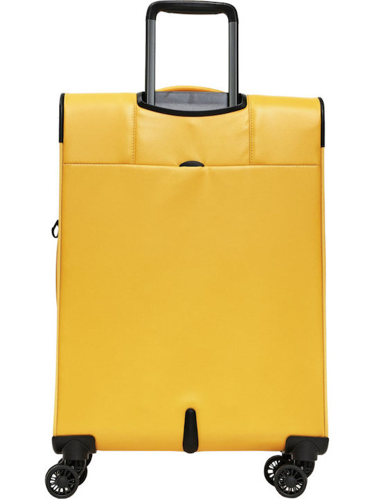 Mandarina Duck Logoduck Μεγάλη Βαλίτσα Ταξιδίου Υφασμάτινη Κίτρινο με 4 Ρόδες Ύψους 78εκ.