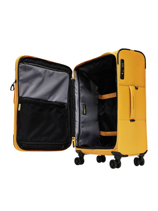 Mandarina Duck Logoduck Μεγάλη Βαλίτσα Ταξιδίου Υφασμάτινη Κίτρινο με 4 Ρόδες Ύψους 78εκ.