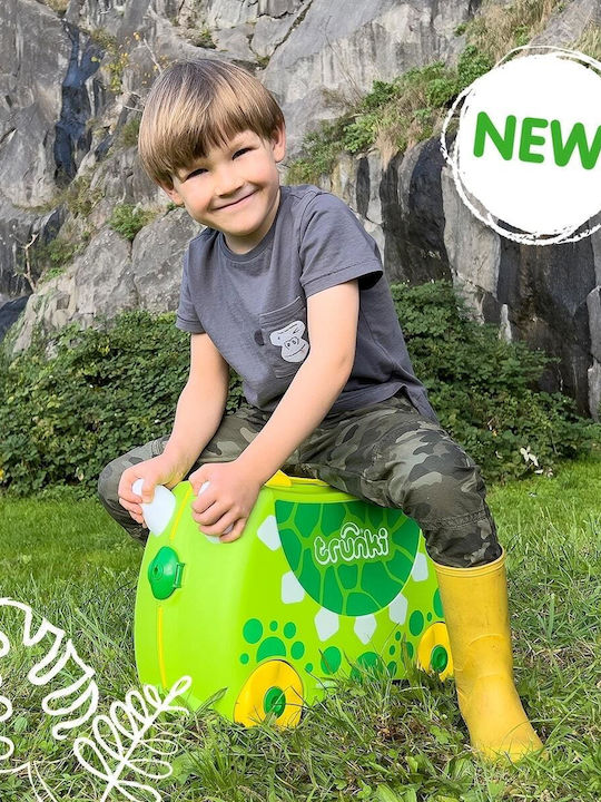 Trunki Trunkisaurus Rex Детски Куфар За Пътуване Кабинен Твърд Зелен С 4 Колела Височина 31см
