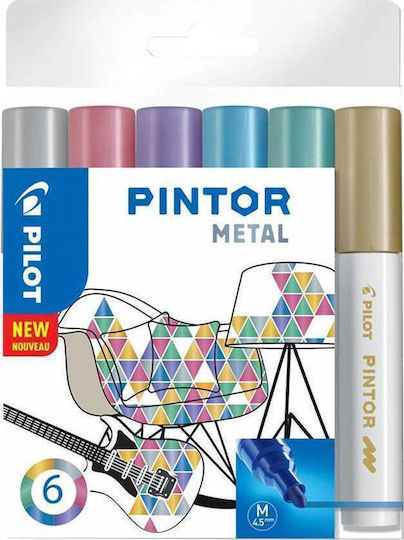 Pilot Pintor Medium Markere Permanente 1.4mm Multicolor 6buc