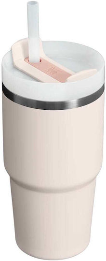 Stanley Quencher H2.0 FlowState Stainless Steel Thermos Glass BPA Free 590ml Rose Quartz with Straw