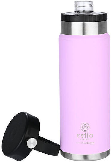 Estia Travel Chug Save the Aegean Recyclable Bottle Thermos Stainless Steel BPA Free 750ml Lavender Purple with Loop