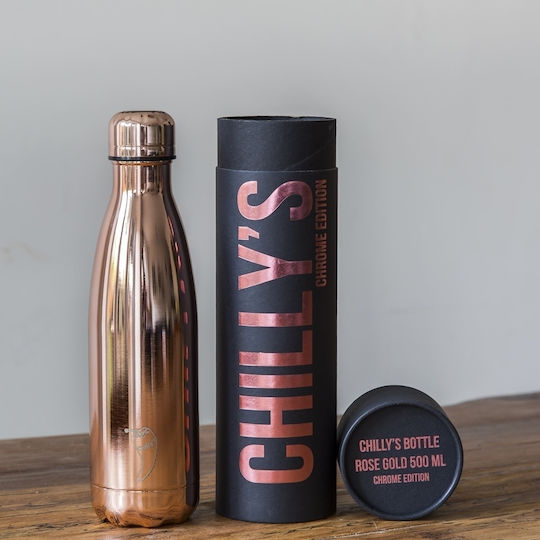 Chilly's Chrome Bottle Thermos Stainless Steel BPA Free 500ml Rose Gold