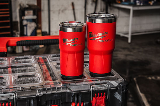 Milwaukee Packout Glass Thermos Stainless Steel 887ml Red with Mouthpiece