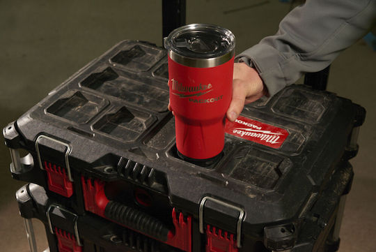 Milwaukee Packout Glass Thermos Stainless Steel 887ml Red with Mouthpiece