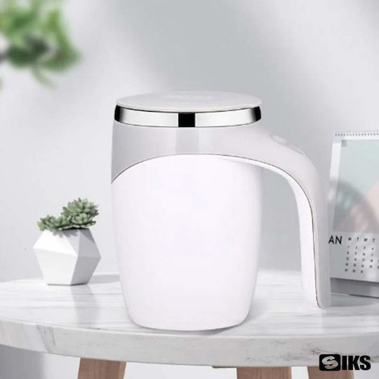 Factory Self Stirring Ποτήρι Θερμός Ανοξείδωτο 380ml Λευκό με Λαβή