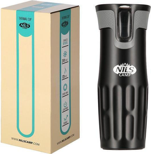 Nils Ποτήρι Θερμός Ανοξείδωτο 420ml Μαύρο με Λαβή