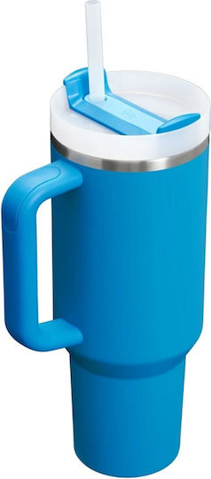 Stanley Quencher H2.0 FlowState Becher mit Griff Θερμός Rostfreier Stahl BPA-frei 1,18 l Azure mit Stroh und Handgriff