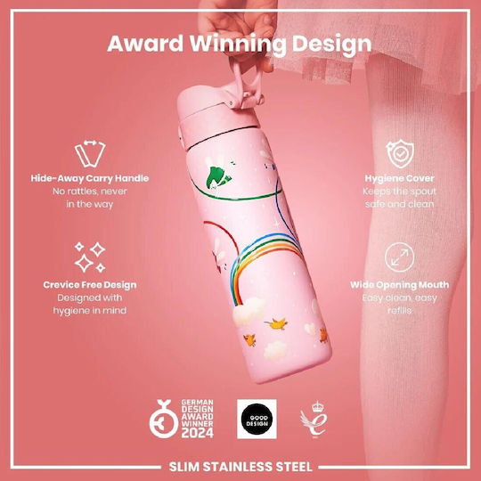 Ion8 Fairy Детска Бутилка За Вода Неръждаема Стомана Non Spill Розова 600ml