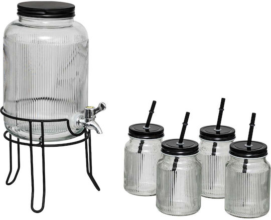Стъклен диспенсър 4L и комплект чаши 5 бр. S-d 203298 стъкло