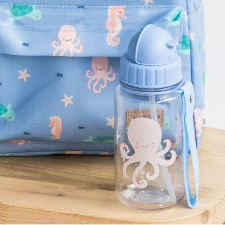 Saro Ocean Life Kids Water Bottle Plastic with Straw Light Blue 450ml