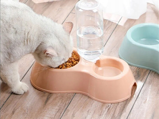 Plastic Food and Water Dispenser for Dog and Cat 2 x 450ml 26cm
