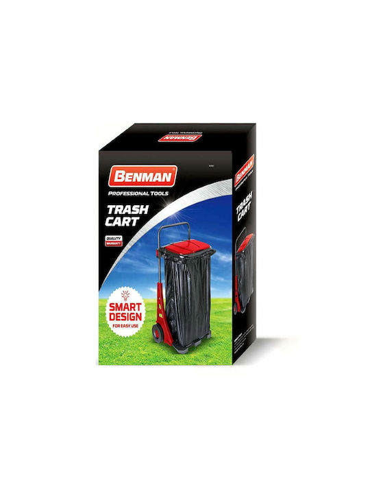 Benman Metal Waste Bin with Wheels 100lt Red