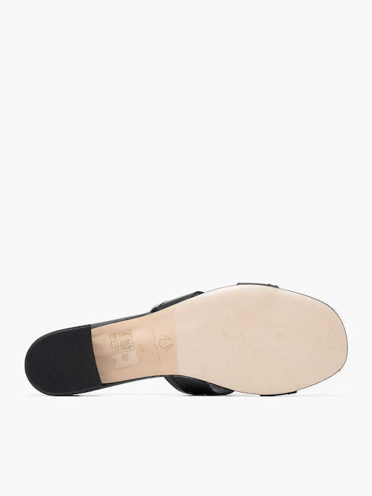 Leder Flache Sandalen für Damen in Schwarz Farbe