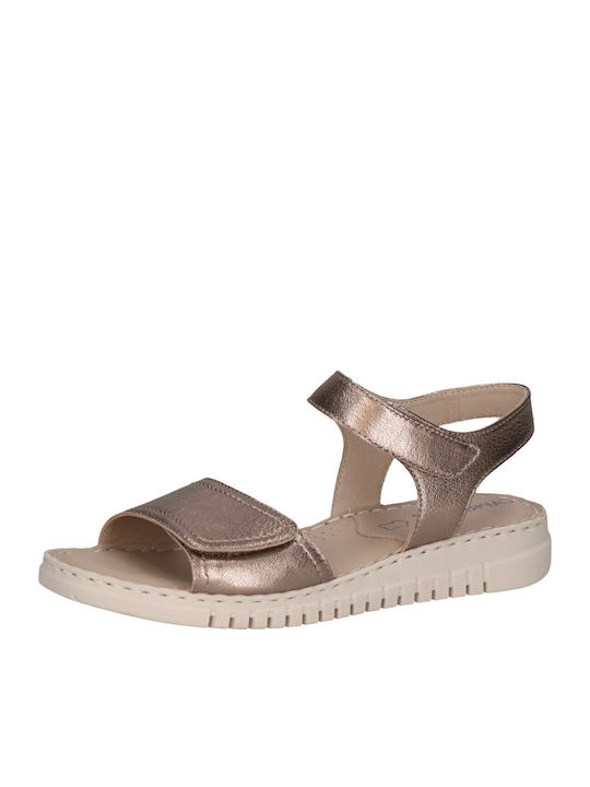 Leather Women's Flat Sandals Anatomic in Gold Color