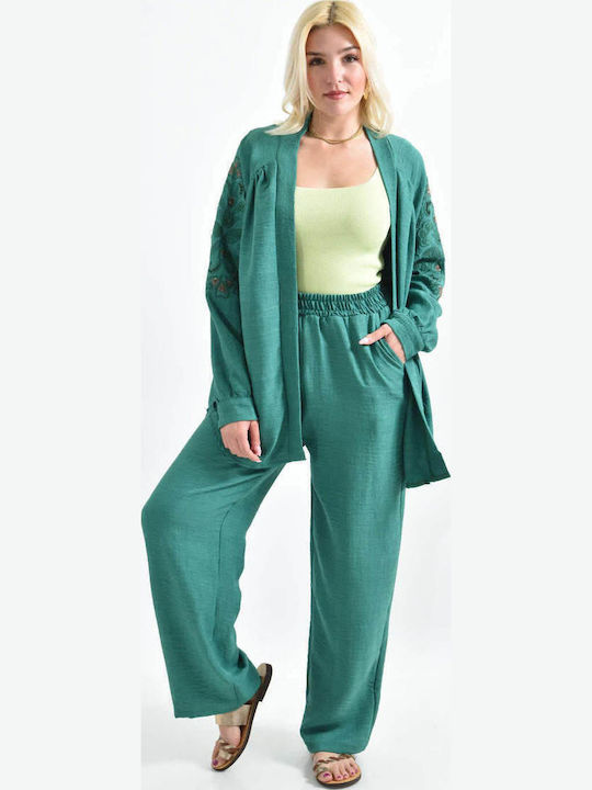 Femei Green Set cu Pantaloni cu elastic cu Croială Dreaptă