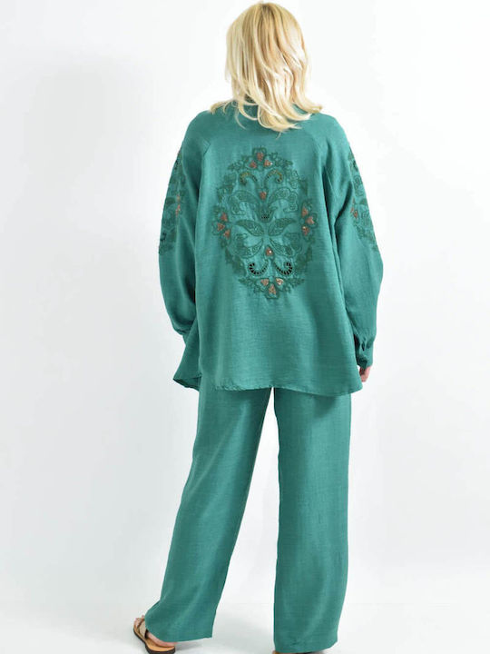 Femei Green Set cu Pantaloni cu elastic cu Croială Dreaptă