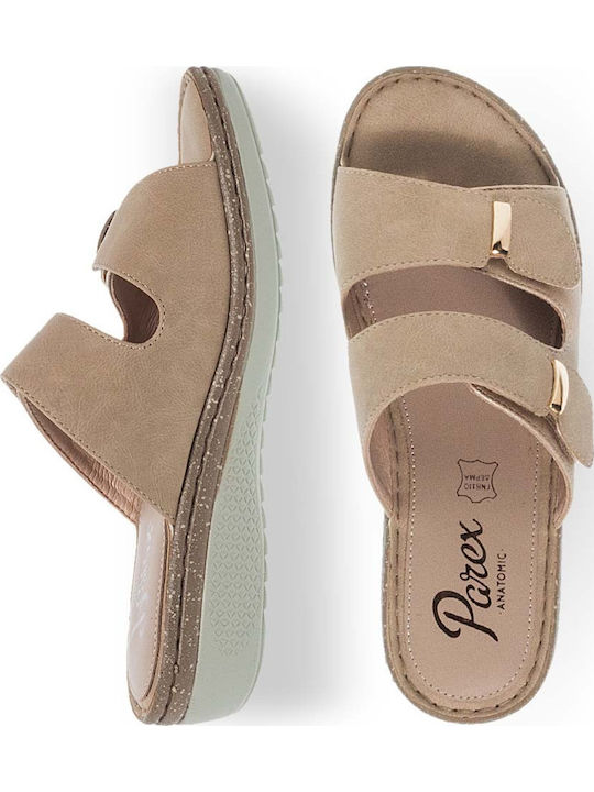 Leather Women's Flat Sandals in Beige Color