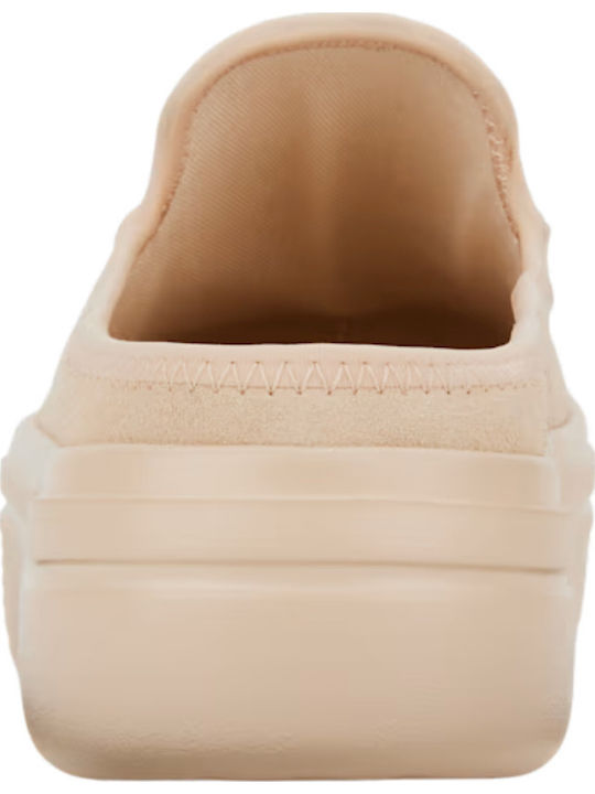 Suede Mules with Low Heel in Beige Color