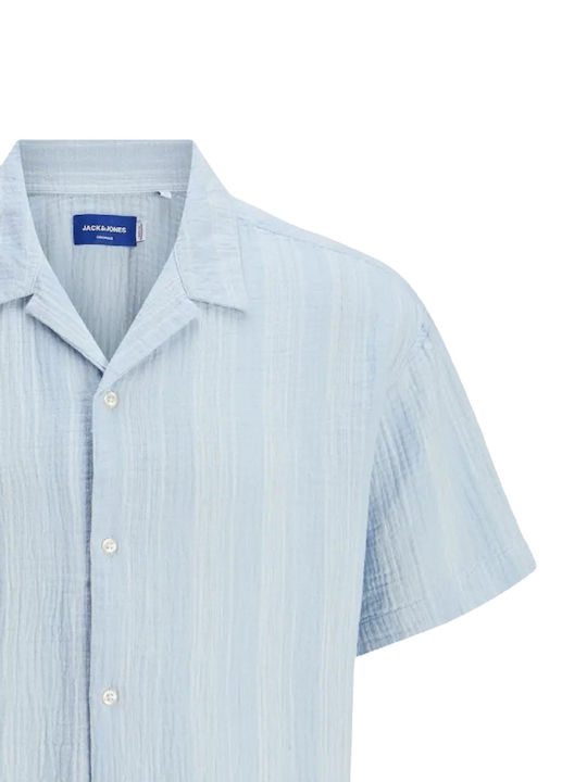 Kurzärmeliges Herrenhemd in Breite Linie Cashmere Blau