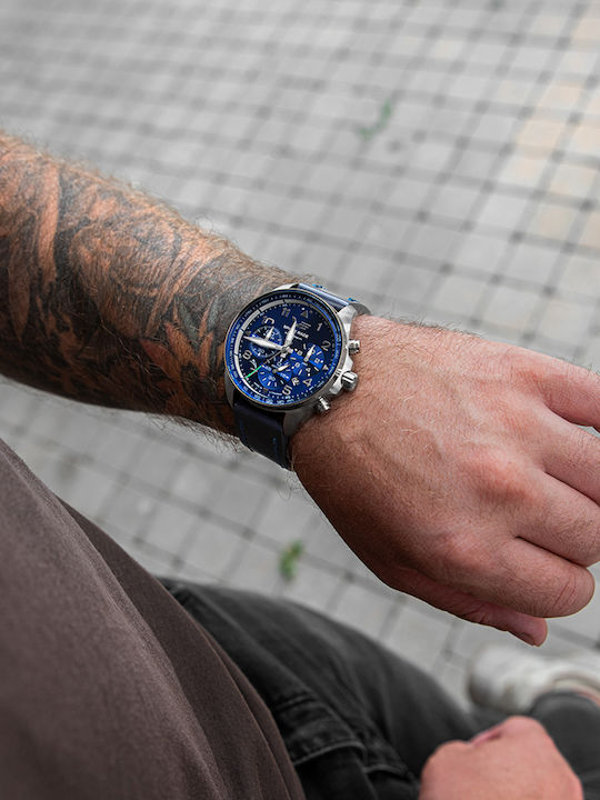 Vostok Europe Space Race Men's Watch 46mm Chronograph Battery with Blue Leather Strap