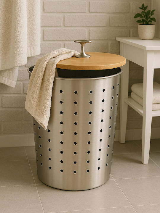 Wäschekorb Metallisch 40lt mit Deckel 40x30x58cm Silber Wäschekorb Metallisch 40lt mit Deckel 40x30x58cm Silber