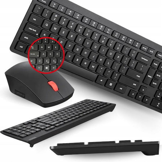 Lenovo Essential Безжично Комплект клавиатура и мишка Английски US Черен