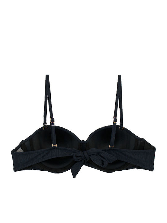 Women's Strapless Push-up Underwire Bikini Wood Texture Black