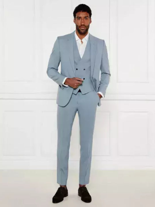 Men's Suit with Vest Slim Fit Sky Blue