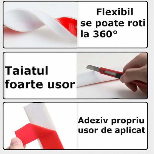 Bandă de etanșare autoadezivă groasă Siks Blat de bucătărie Cabină de duș Prag Cadă Fabricată din cauciuc siliconic premium Barieră de apă Înălțime 3 cm Lungime 200 cm Albă
