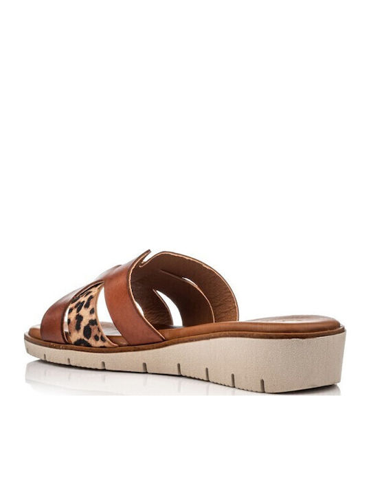 Leather Women's Flat Sandals in Brown Color
