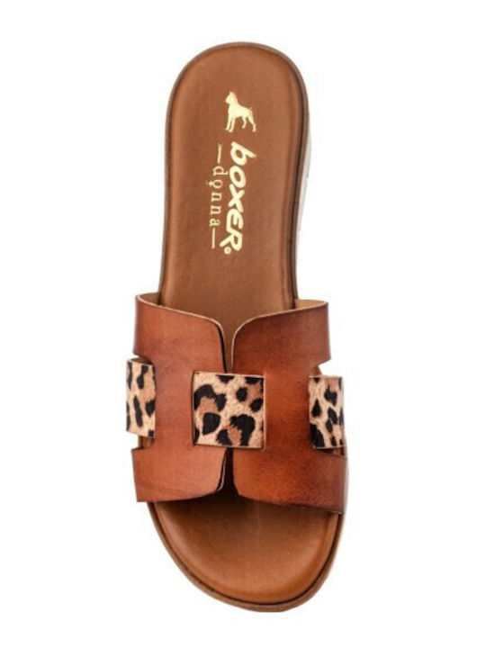 Leather Women's Flat Sandals in Brown Color
