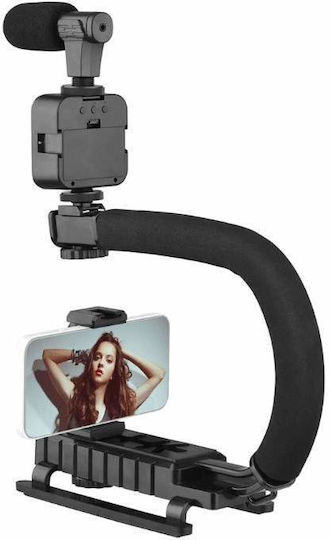 Kit Siks Profesional Vlogging Podcast Youtube Trepied cu Telecomandă Lumină LED Microfon Compatibil Cameră Telefon Negru